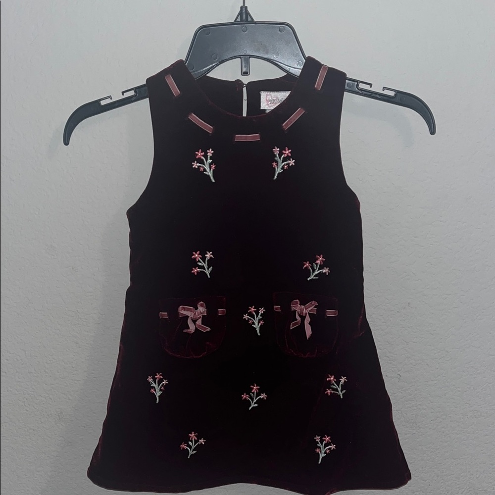 Adorable Embroidered Kids Dress - Maroon with Pink Details